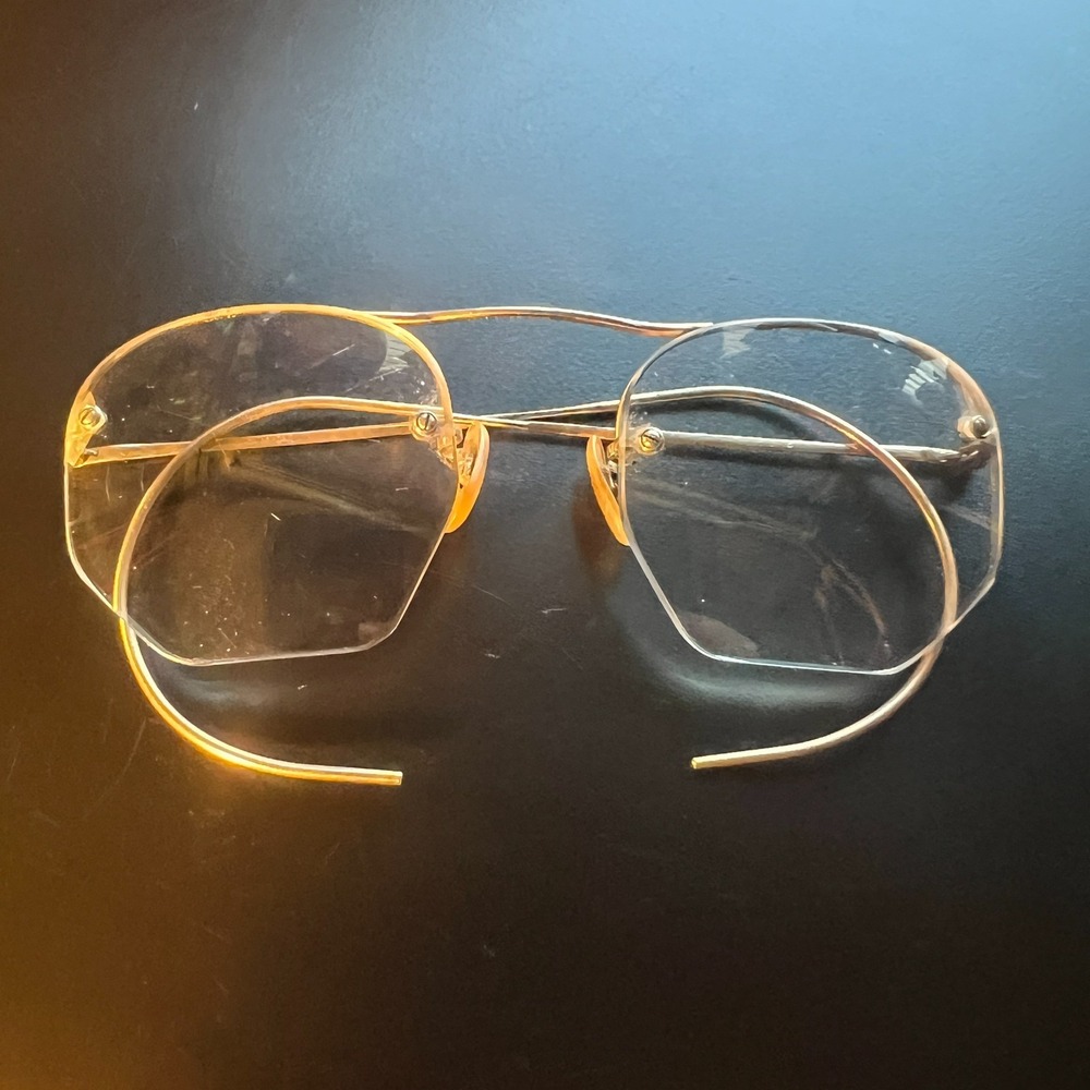 Antique Shuron 1/10 12K Gold Filled Hexagon Wire Rim Eyeglass Frames Vintage